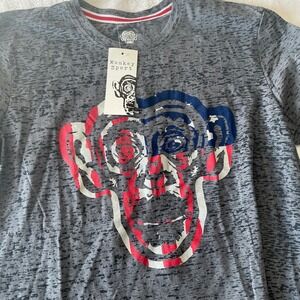 Pepper Foster Monkey Sport‎ Graphic T-Shirt American Flag Monkey Face Gray L